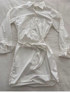 J. Crew White Cotton Tie-Waist Shirt Dress